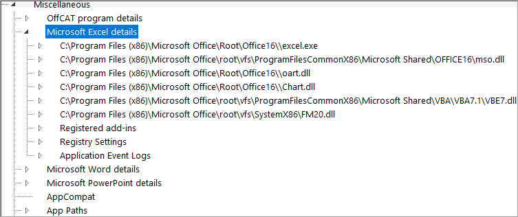 Trädvy över Excel-information