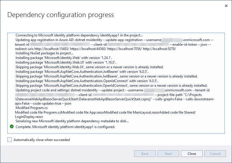 Dependency configuration progress