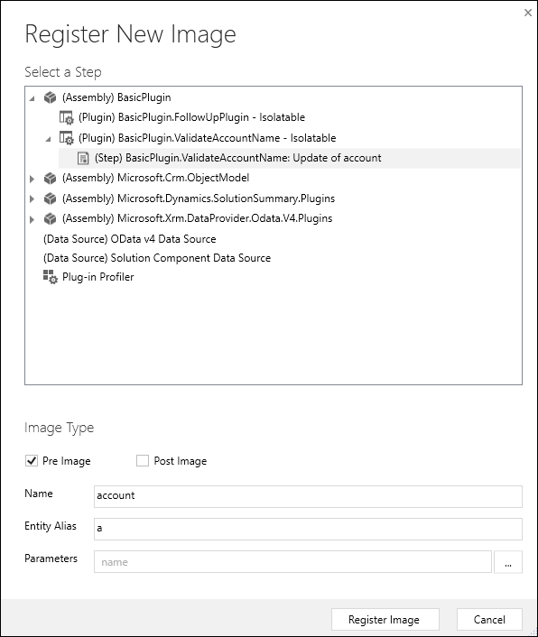 Register new Image dialog.