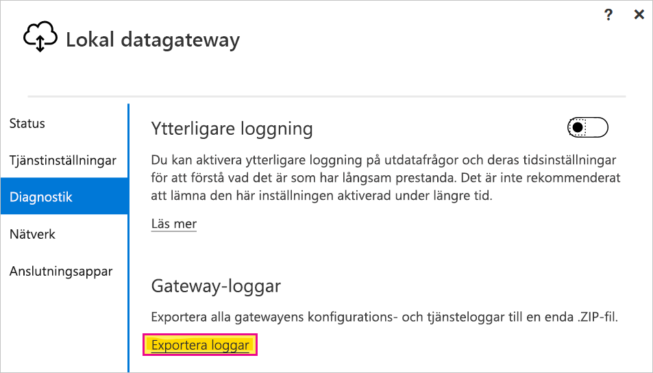 Exportera gatewayloggar