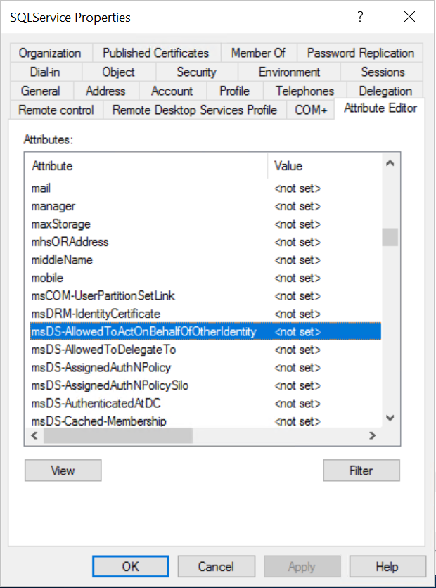 SQL-tjänstattribut