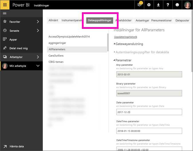 Screenshot shows the Settings window with Parameters expanded.