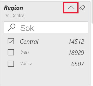 Skärmbild av ett expanderat filter och pilen bredvid filternamnet markerat.