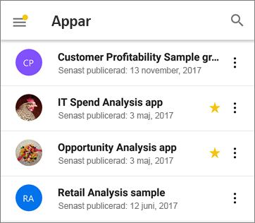 Appar i Power BI-mobilappen