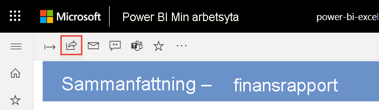 Skärmbild av delning av rapporten från Power BI-tjänst.