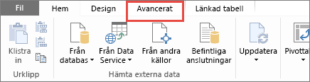 Fliken Avancerat i PowerPivot