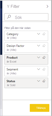 Skärmbild av fönstret Filter som visar de tillämpade filtren.