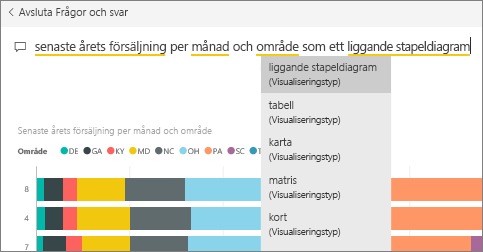 Skärmbild av en fråga i frågerutan.