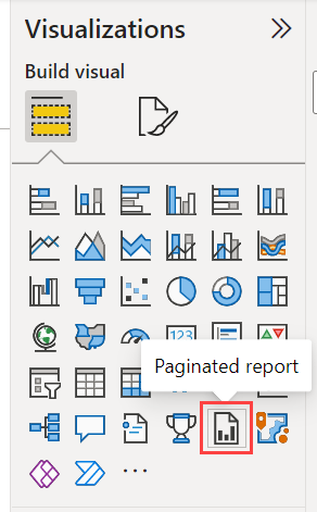 Skärmbild av att välja det sidnumrerade rapportobjektet från fönstret Visualiseringar.