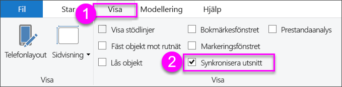 Skärmbild av alternativet Synkronisera utsnitt i Power BI Desktop.