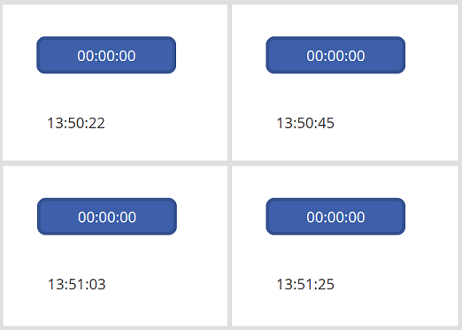 Fyra skärmar som visar fyra tidsvärden (13:50:22, 13:50:45, 13: 51: 03 och 13:51:25).