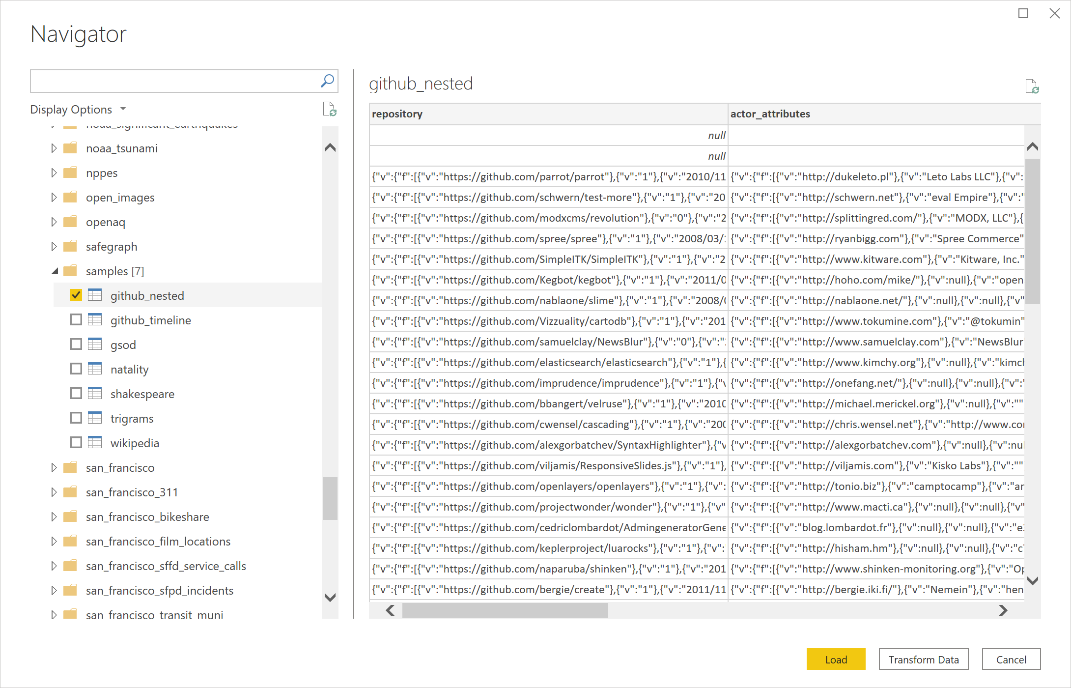 Stöd för Google BigQuery Nested Fields.