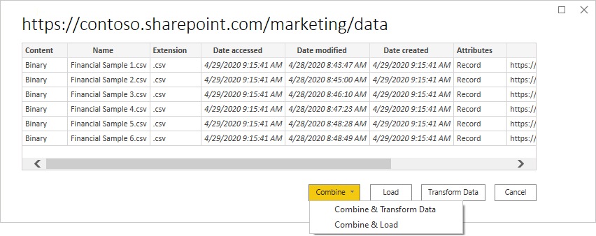 Kombinera filer från SharePoint-mappen.