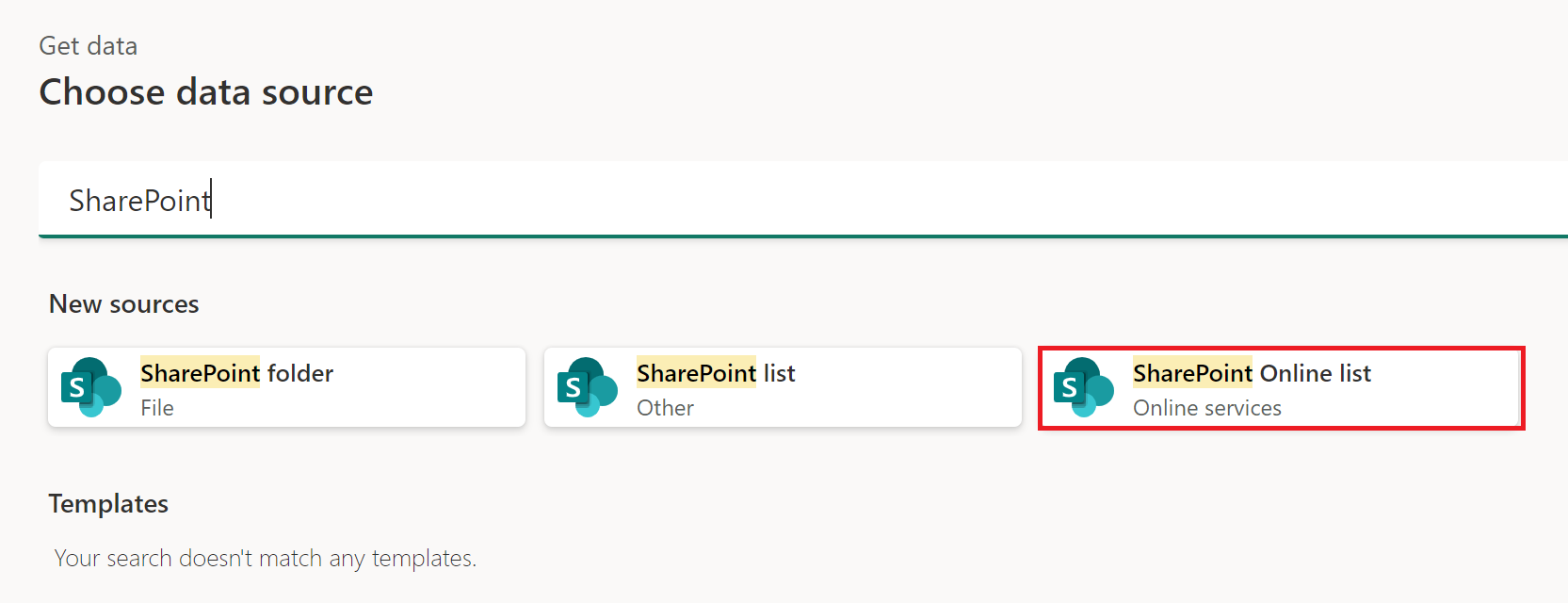 Skärmbild av fönstret hämta data med SharePoint Online-listan framhävd.