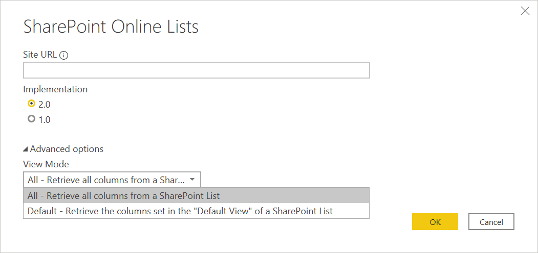 En skärm som visar ett exempel på inställningar för SharePoint Online-lista.