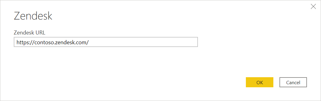 Bild med Zendesk URL-plats ifylld och redo att välja OK.