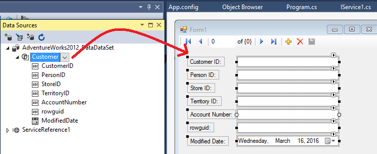 Data Source drag operation