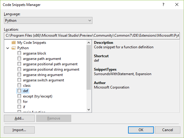 Code Snippets Manager in Visual Studio