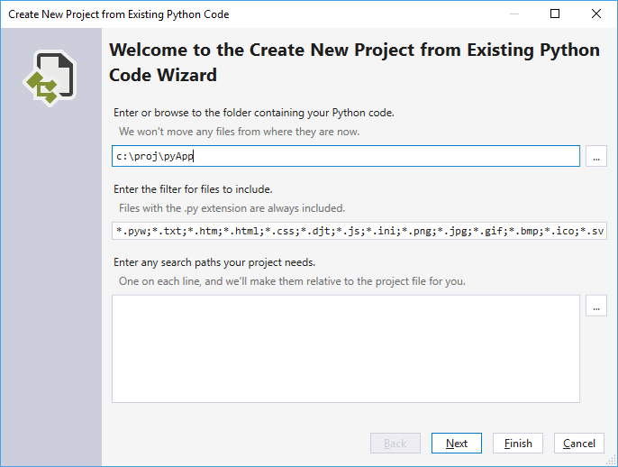 New Project from Existing Code, step 1