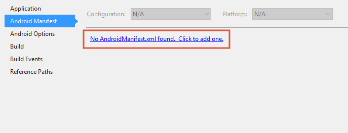 No AndroidManifest.xml message