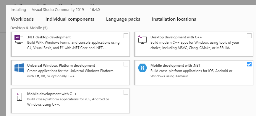 Mobile development with .NET selection