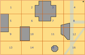 polygoner och linjer placerade i ett 4x4 nivå-1 rutnät