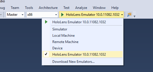 HoloLens-emulator i distributionsmållistan