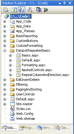 DataListRepeaterBasics Klasörü Oluşturma ve Öğretici ASP.NET Sayfaları Ekleme