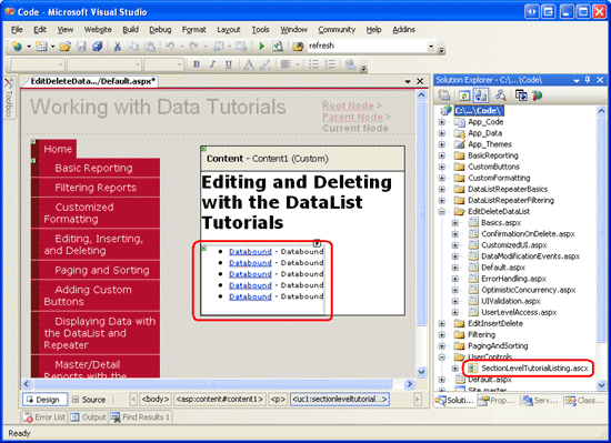 SectionLevelTutorialListing.ascx Kullanıcı Denetimini Default.aspx ekleme