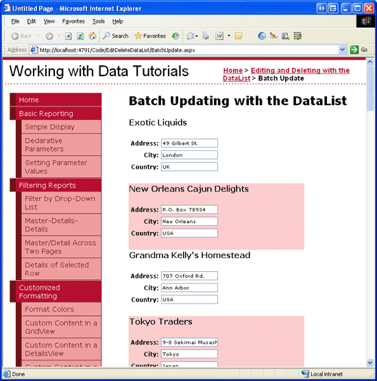 DataList'teki her Sağlayıcı Düzenlenebilir