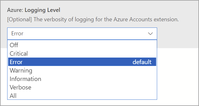 Azure kimlik doğrulama günlüğü Düzeyi yapılandırmasının ekran görüntüsü.