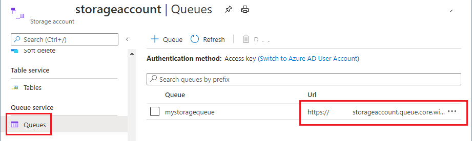 Azure depolama kuyruğu sayfası