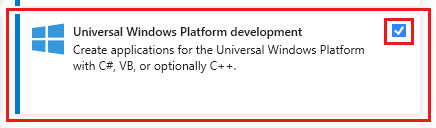 Evrensel Windows Platformu geliştirme iş yükü vurgulanmış olarak Değiştir iletişim kutusunun İş Yükleri sekmesini gösteren ekran görüntüsü.