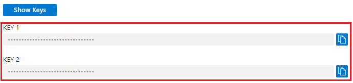 Azure portalında anahtarınızı alma alanının görüntüsü.