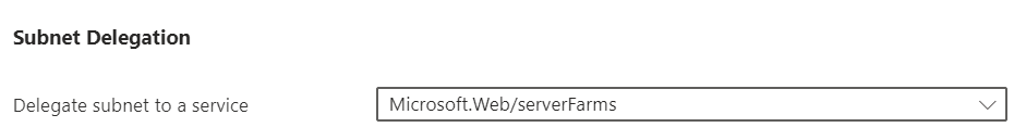 Portalda Microsoft.Web/serverFarms'a alt ağ temsilcisi seçmeyi gösteren ekran görüntüsü.