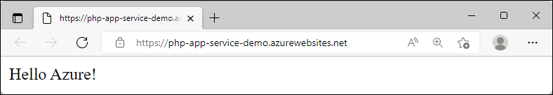 Azure'da çalışan ve 'Hello Azure!' gösteren güncelleştirilmiş örnek uygulamanın ekran görüntüsü.