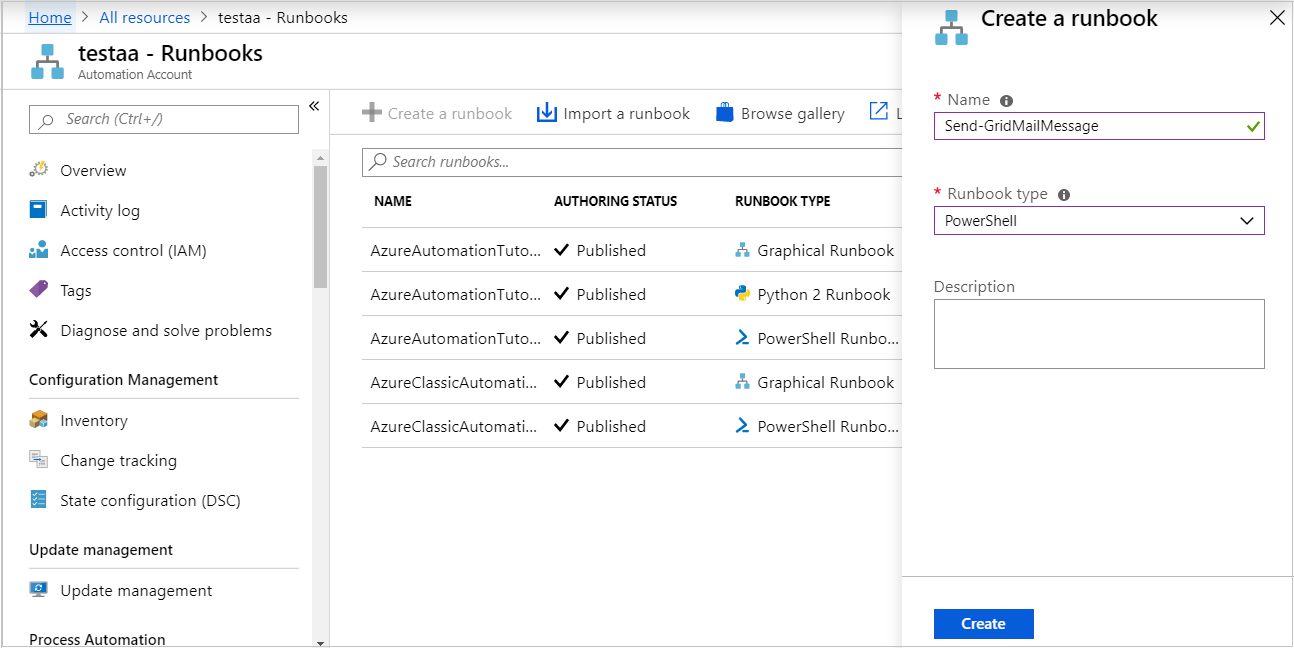 Runbook oluşturma