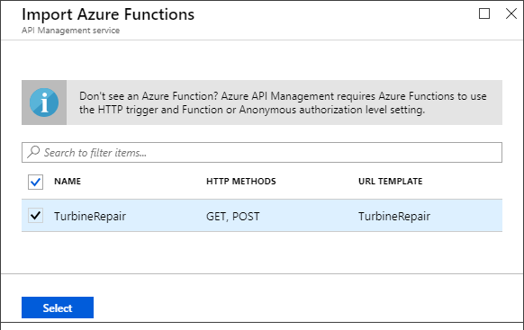 Azure İşlevleri API Management içeri aktarma