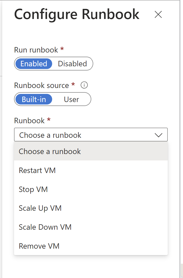 Runbook eylemini yapılandırma işleminin ekran görüntüsü.