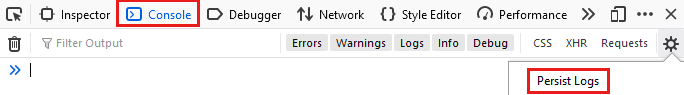 Firefox'ta Günlükleri Kalıcı Hale İçin Konsol ayarının ekran görüntüsü