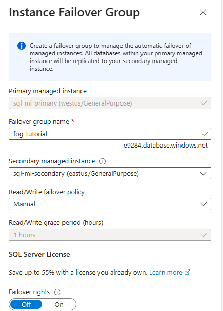 Azure portalında yük devretme grubu oluşturma ekran görüntüsü.