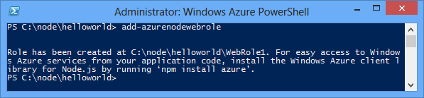 Add-AzureNodeWebRole komutunun çıktısı