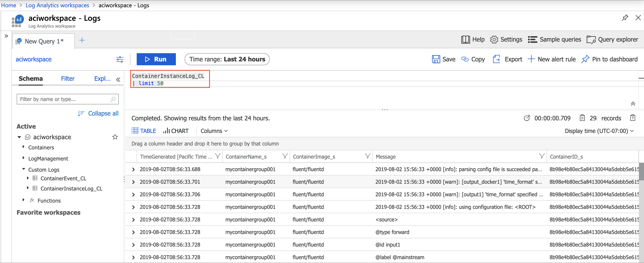 Azure portalında Günlük Araması sonuçları