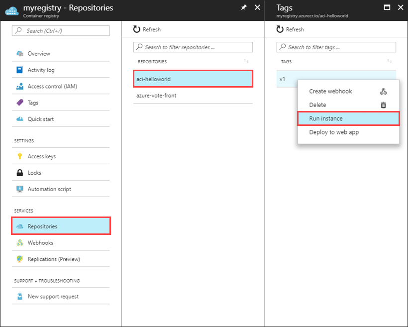 Azure portalında Azure Container Registry'de 