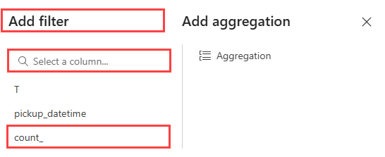 Sütun seçmeyi gösteren filtre iletişim kutusunun ekran görüntüsü.