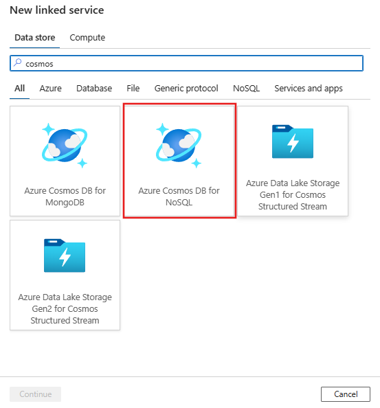 NoSQL bağlayıcısı için Azure Cosmos DB'yi seçin.