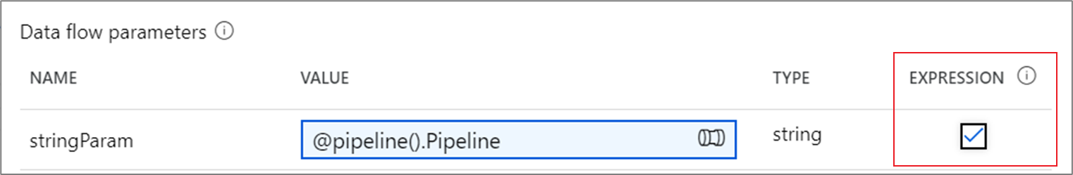 Veri akışı parametreleri bölmesini gösteren ekran görüntüsü Parametre için seçilen ifade.