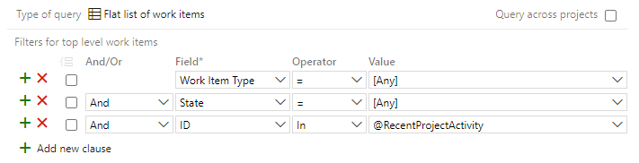 Sorgu Düzenleyicisi, id in @MyRecentActivity sorgu yan tümcesi