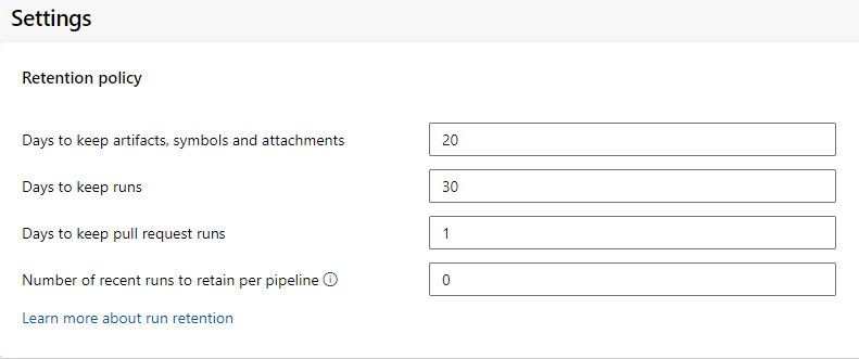 Örnek 1: proje ayarları bekletme ilkeleri