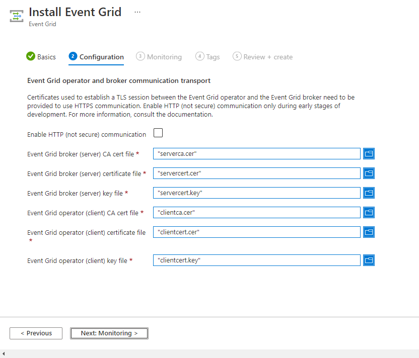 Event Grid uzantısını yükleme - Yapılandırma sayfası